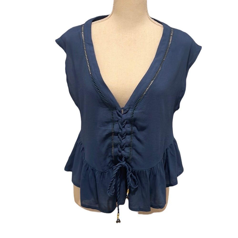 Mink Pink Blue Sleeveless Blouse